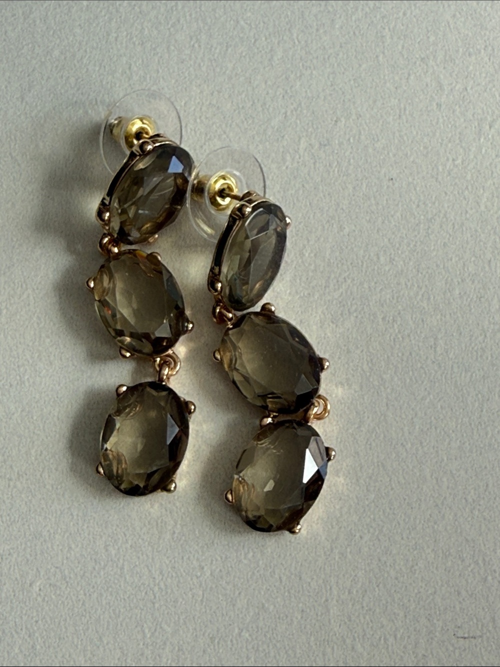 Source Unknown Smoky Gray Triple-Drop Dangle Earrings - Gold Tone